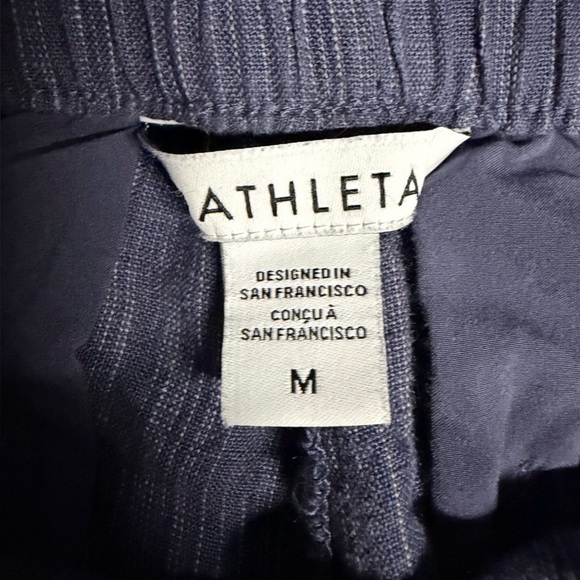 Athleta Cabo Linen Textured Wide Leg Pant Womens Navy Stripe Size Medium - Picture 9 of 9